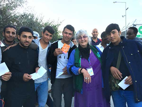 Valerie with Refugees